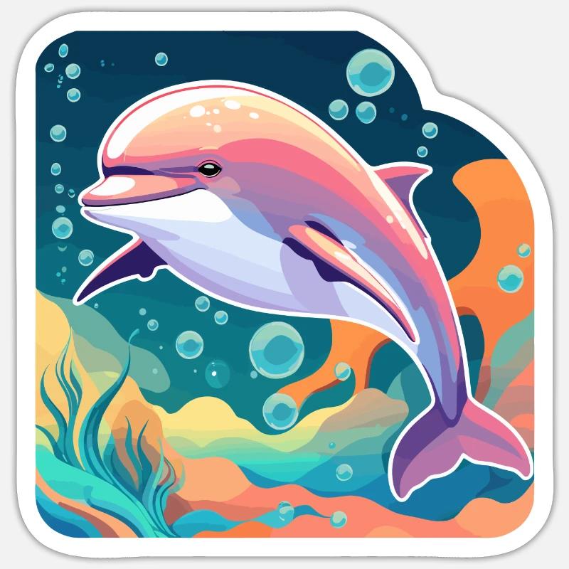 Delfin Illustration - Sticker Größe S (10 x 10 cm) - Mattweiß