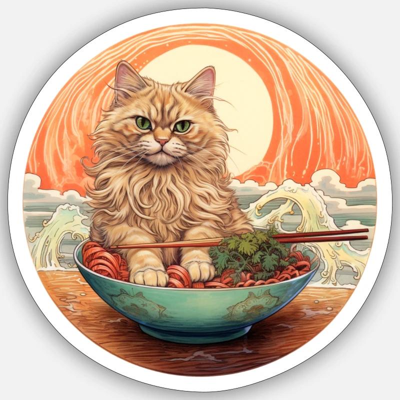 Chat de nouilles - Sticker taille S (10 x 10 cm) - blanc mat