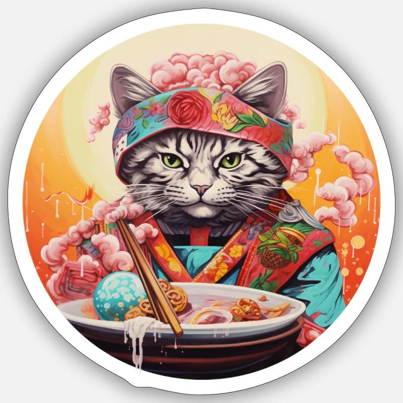 Katze der Nudeln - Sticker Größe S (10 x 10 cm) - Mattweiß