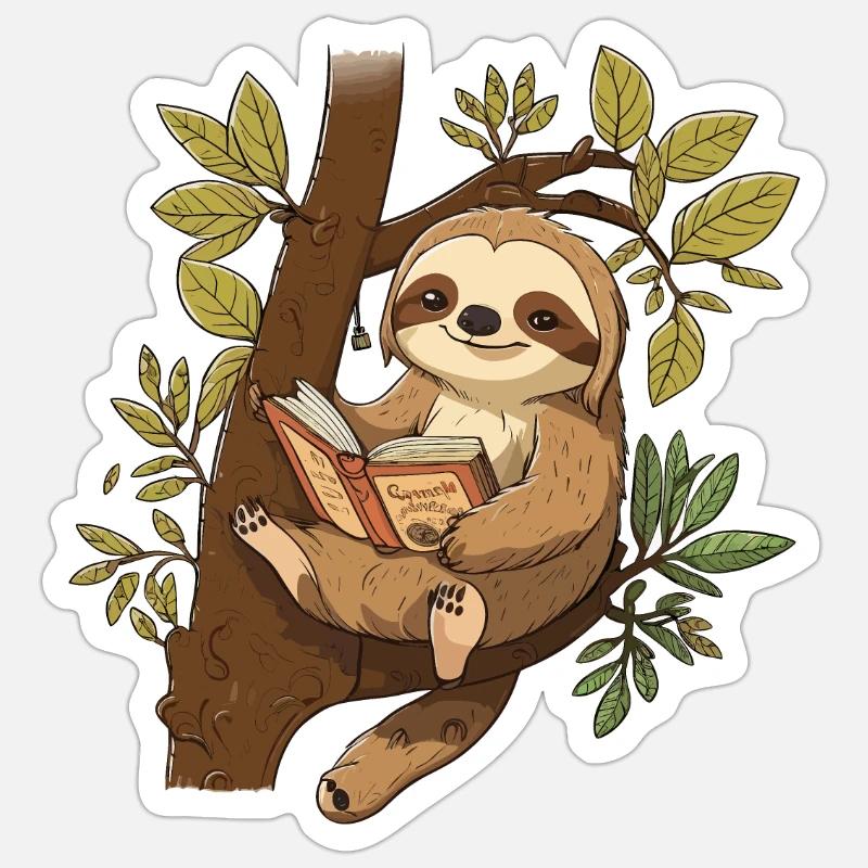 Sloth Reader - Sticker size S (10 x 10 cm) - white matte