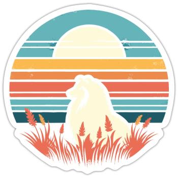 Shetland Sheepdog Vintage Sunset - Sticker Größe S (10 x 10 cm) - Mattweiß - Vorne