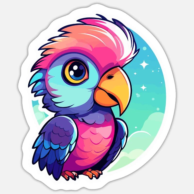 Papagei Vogel Illustration - Sticker Größe S (10 x 10 cm) - Mattweiß