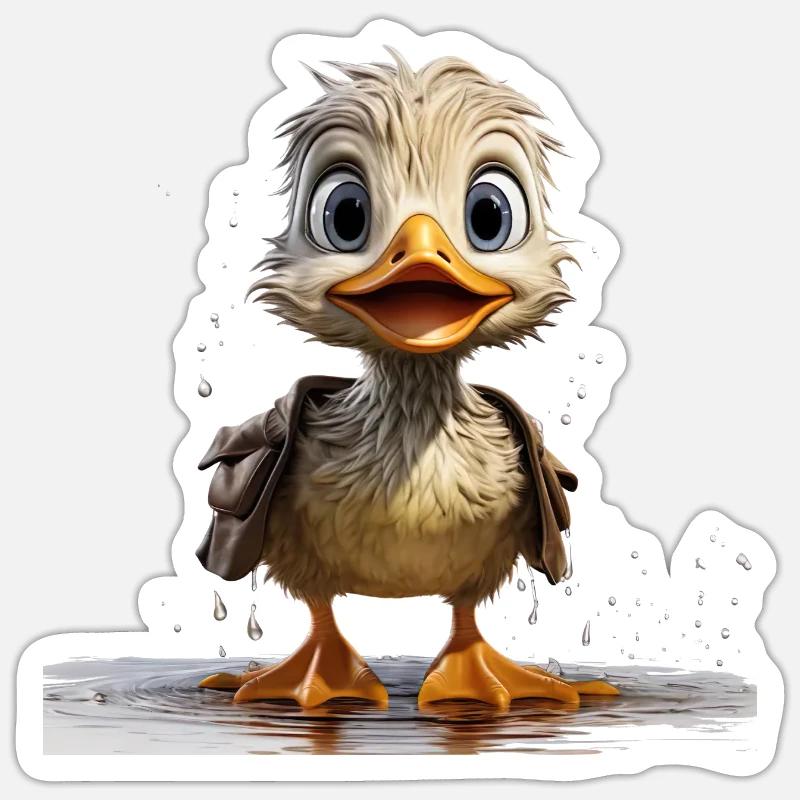 Funny duck soaking wet Sticker size S (10 x 10 cm)