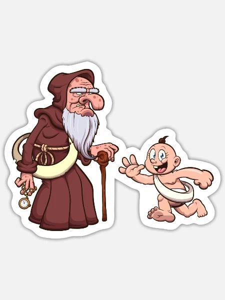 Vaterzeit mit Neujahrsbaby - Sticker Größe S (10 x 10 cm) - Mattweiß