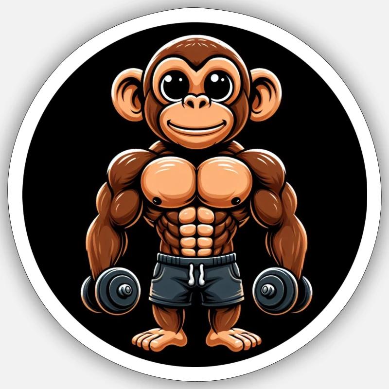 Monkey Chimpanzee Bodybuilder Training - Sticker size S (10 x 10 cm) - white matte