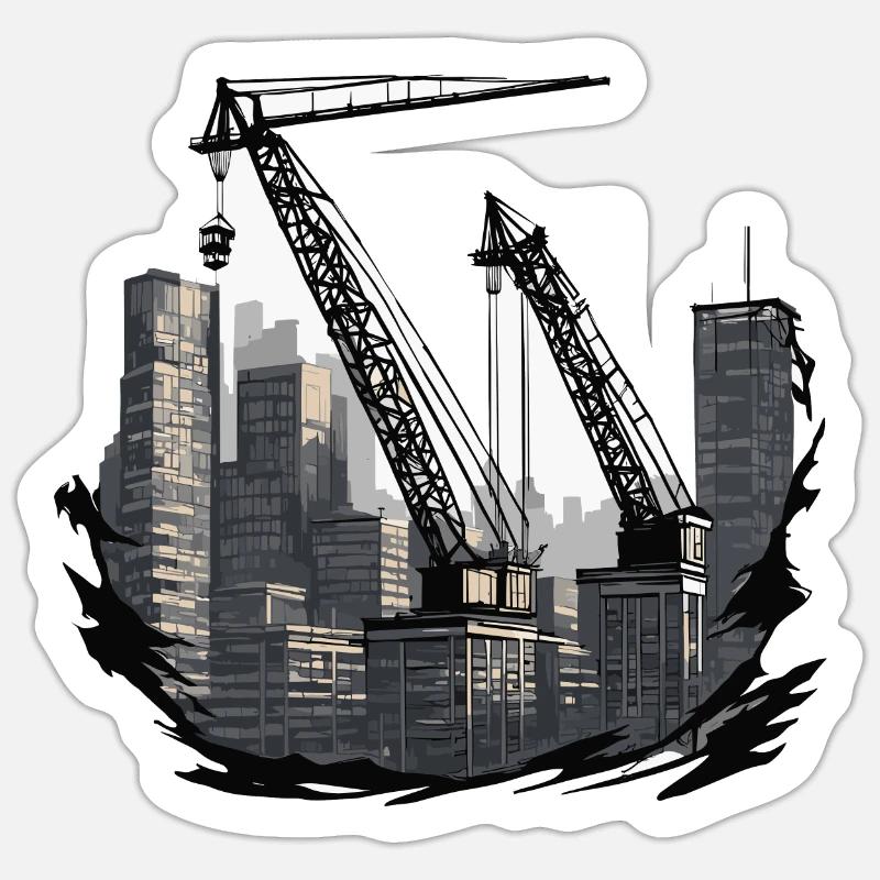Kran / Baustelle / Seilwinde / Kransystem - Sticker Größe S (10 x 10 cm) - Mattweiß