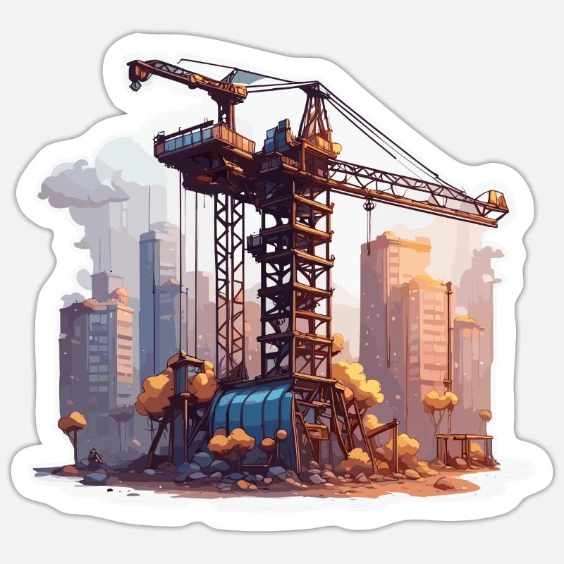 Kran / Baustelle / Seilwinde / Kransystem - Sticker Größe S (10 x 10 cm) - Mattweiß