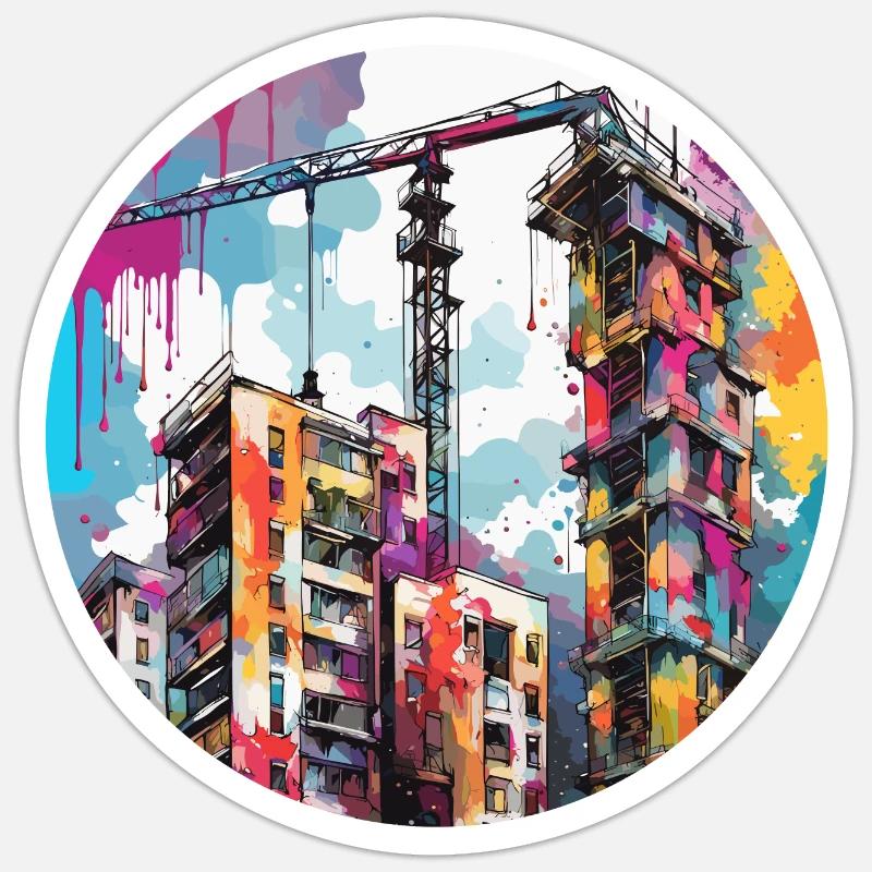 Kran / Baustelle / Seilwinde / Kransystem - Sticker Größe S (10 x 10 cm) - Mattweiß