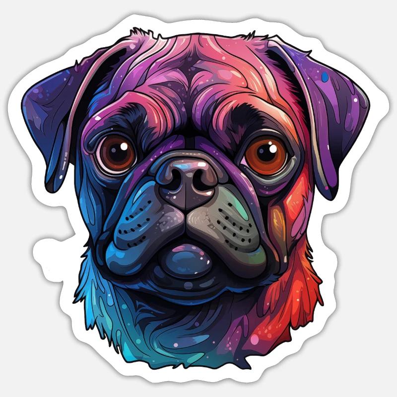 Mops farbenfroh - Sticker Größe S (10 x 10 cm) - Mattweiß