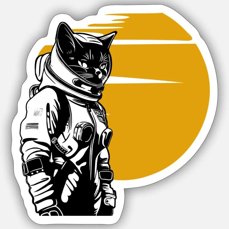 Chat astronaute - Sticker taille S (10 x 10 cm) - blanc mat