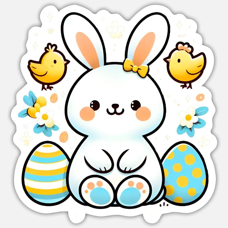 Lapin de Pâques mignon - Sticker taille S (10 x 10 cm) - blanc mat