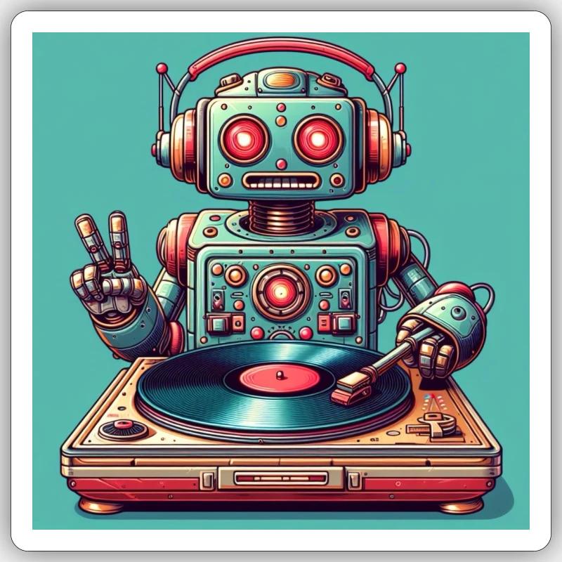 Robotic Vinyl Turntable - Sticker Größe S (10 x 10 cm) - Mattweiß