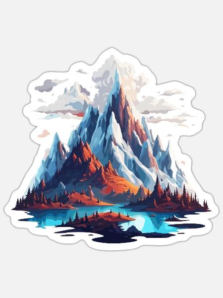 Berg / Alpen / Gipfel / Natur / Wald / Gestein - Sticker Größe S (10 x 10 cm) - Mattweiß