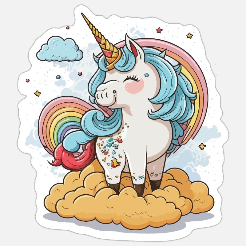 Das Regenbogen-Einhorn - Sticker Größe S (10 x 10 cm) - Mattweiß