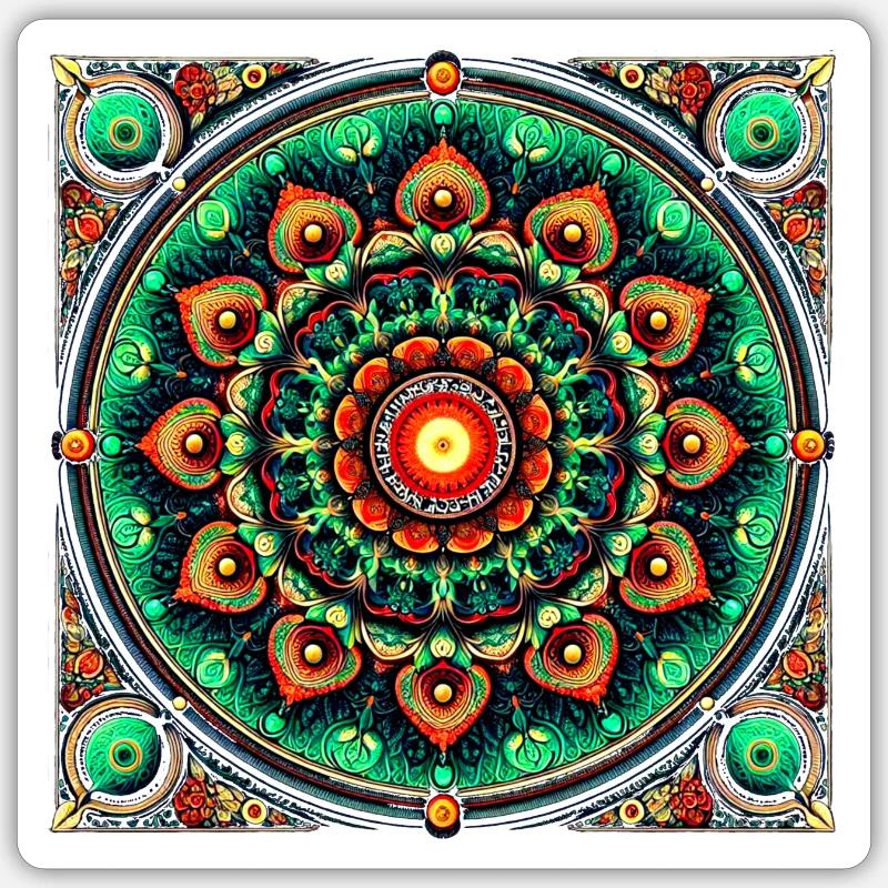 Manda en vitrail vert et orange Sticker taille S (10 x 10 cm)