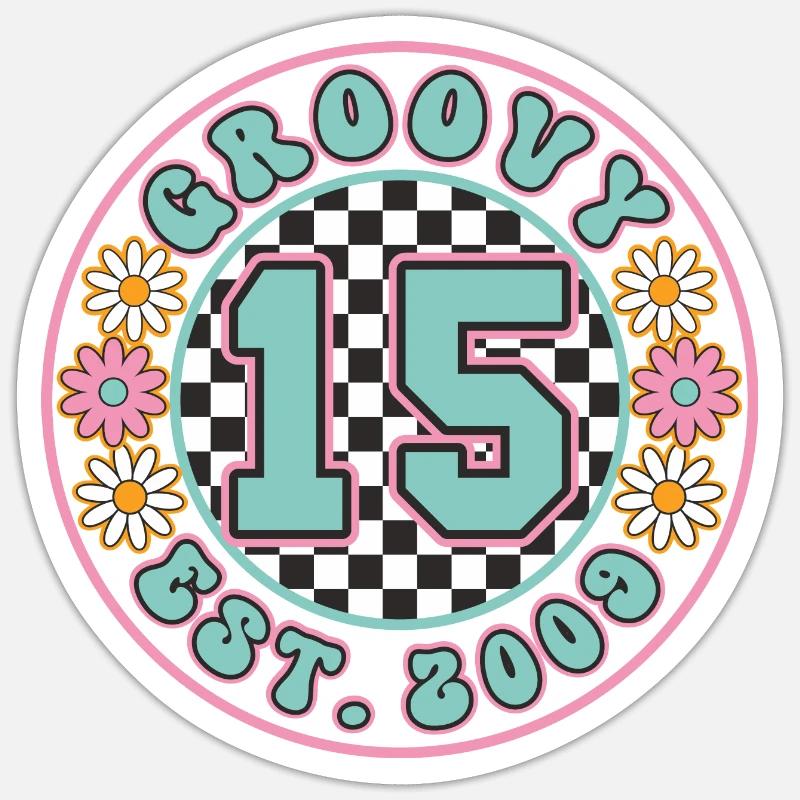 15. Geburtstag 2024 Groovy 15 Mädchen Geschenkidee - Sticker Größe S (10 x 10 cm) - Mattweiß