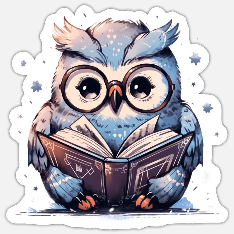 Süße Eule Buch Lesen Lesefan Bücher - Sticker Größe S (10 x 10 cm) - Mattweiß