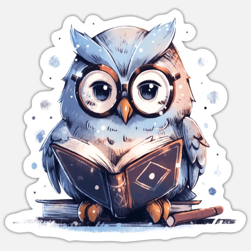 Süße Eule Buch Lesen Lesefan Bücher - Sticker Größe S (10 x 10 cm) - Mattweiß