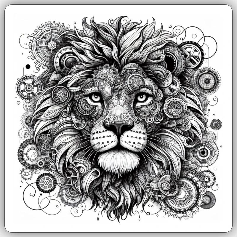 Lion steampunk - Sticker taille S (10 x 10 cm) - blanc mat