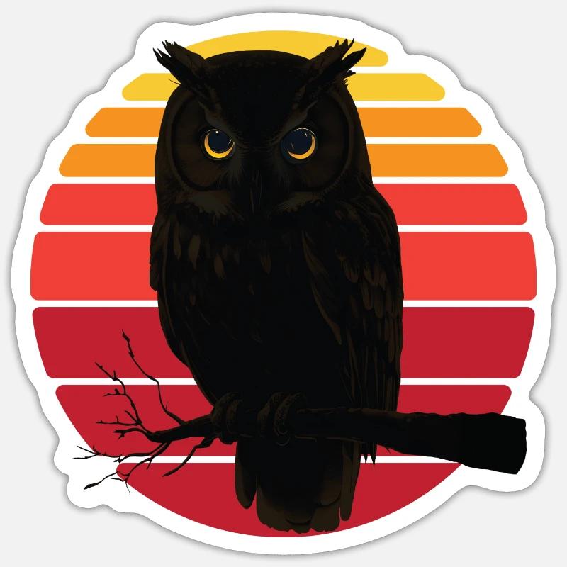 Hibou rétro coucher de soleil graphique Sticker taille S (10 x 10 cm)