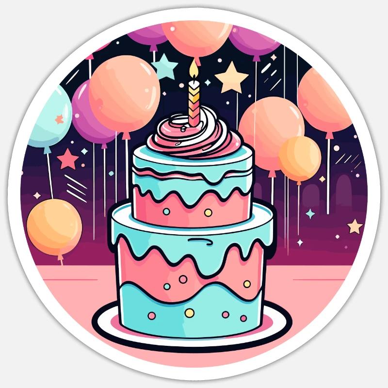 Illustration de gâteau d’anniversaire - Sticker taille S (10 x 10 cm) - blanc mat