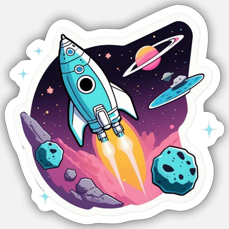 Fusée volant dans l’espace - Sticker taille S (10 x 10 cm) - blanc mat