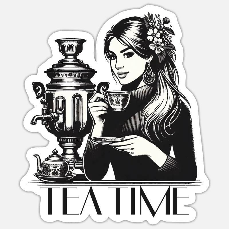 Samovar Tea Time Wife Gift - Sticker size S (10 x 10 cm) - white matte