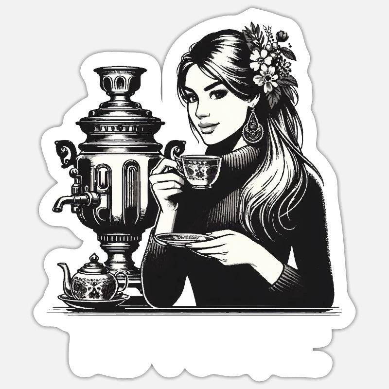 Samovar Tea Time Wife Gift - Sticker size S (10 x 10 cm) - white matte