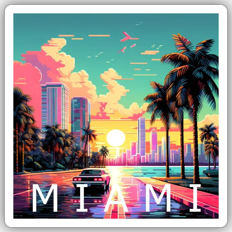Miami in Pixel 32 Bit Sticker Größe S (10 x 10 cm)