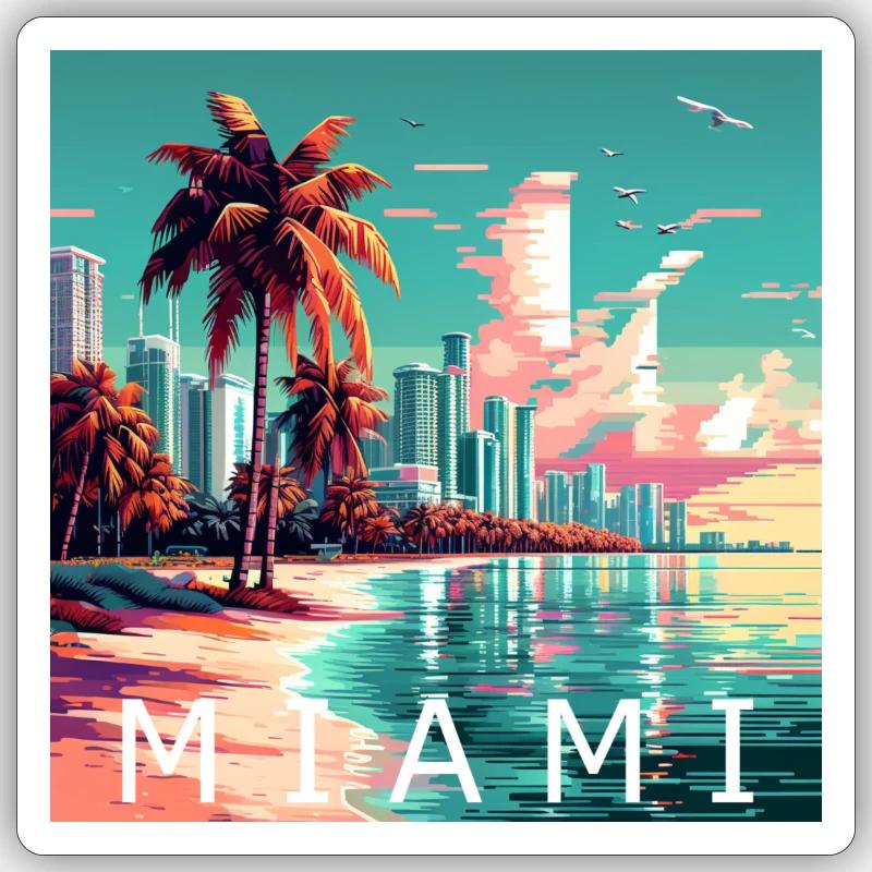 Miami in Pixel 32 Bit Sticker Größe S (10 x 10 cm)