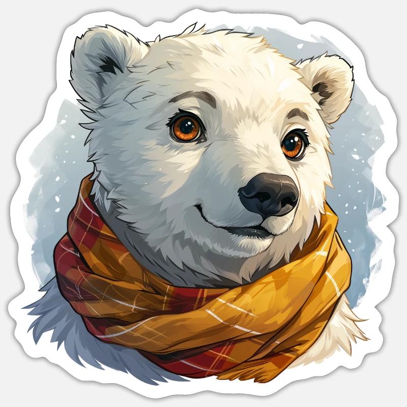 Eisbär mit Schal - Sticker Größe S (10 x 10 cm) - Mattweiß