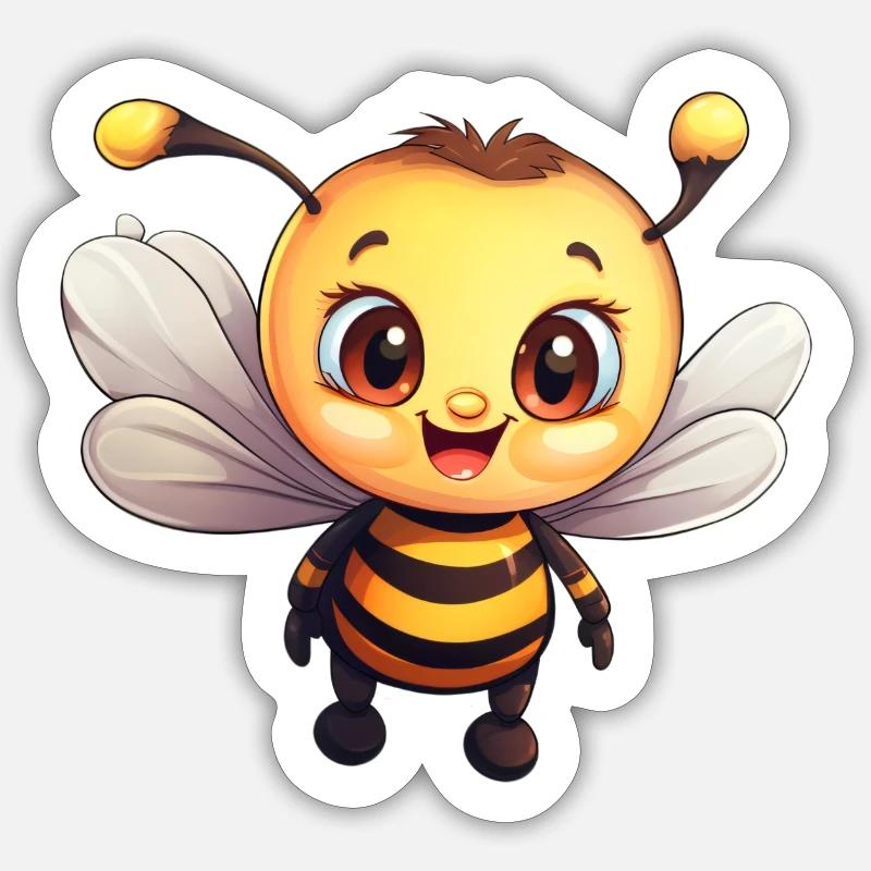 Abeille joyeuse Anime - Sticker taille S (10 x 10 cm) - blanc mat