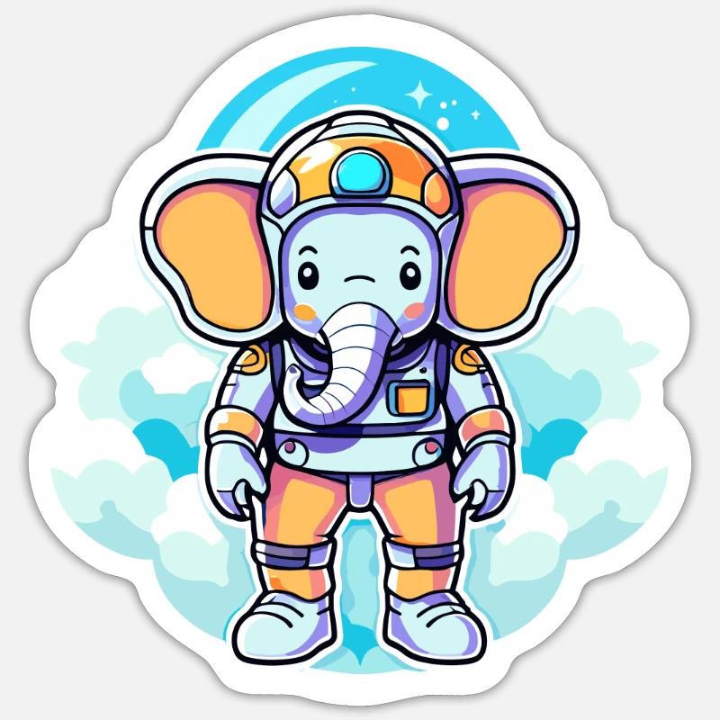 Illustration d’astronaute éléphant - Sticker taille S (10 x 10 cm) - blanc mat