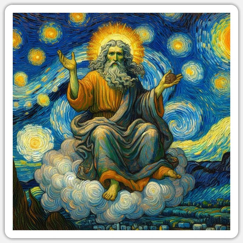 Dieu dans un Van Gogh - Sticker taille S (10 x 10 cm) - blanc mat