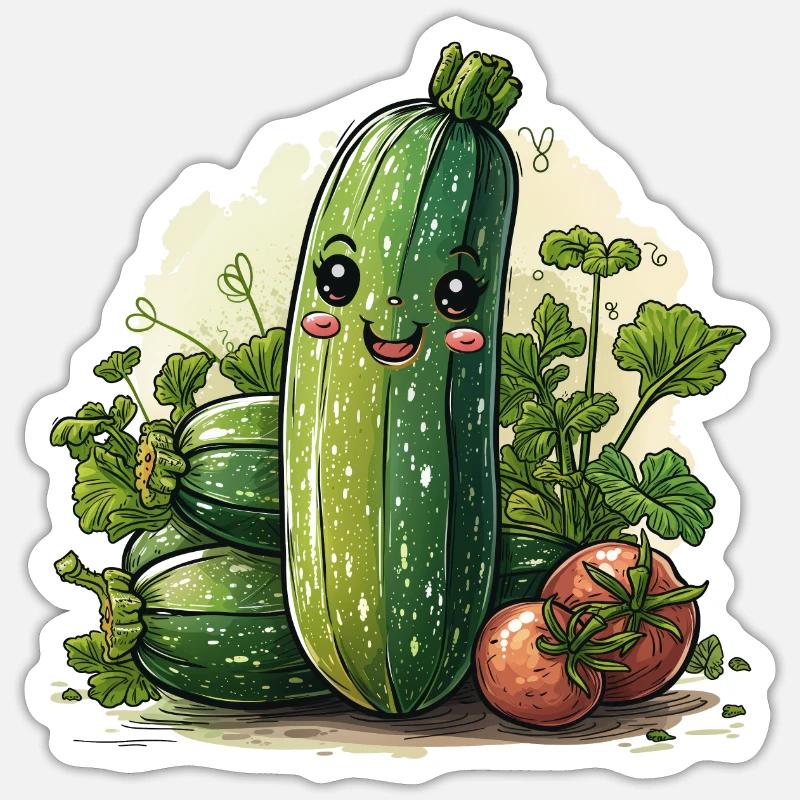 Style bande dessinée de courgettes Sticker taille S (10 x 10 cm)