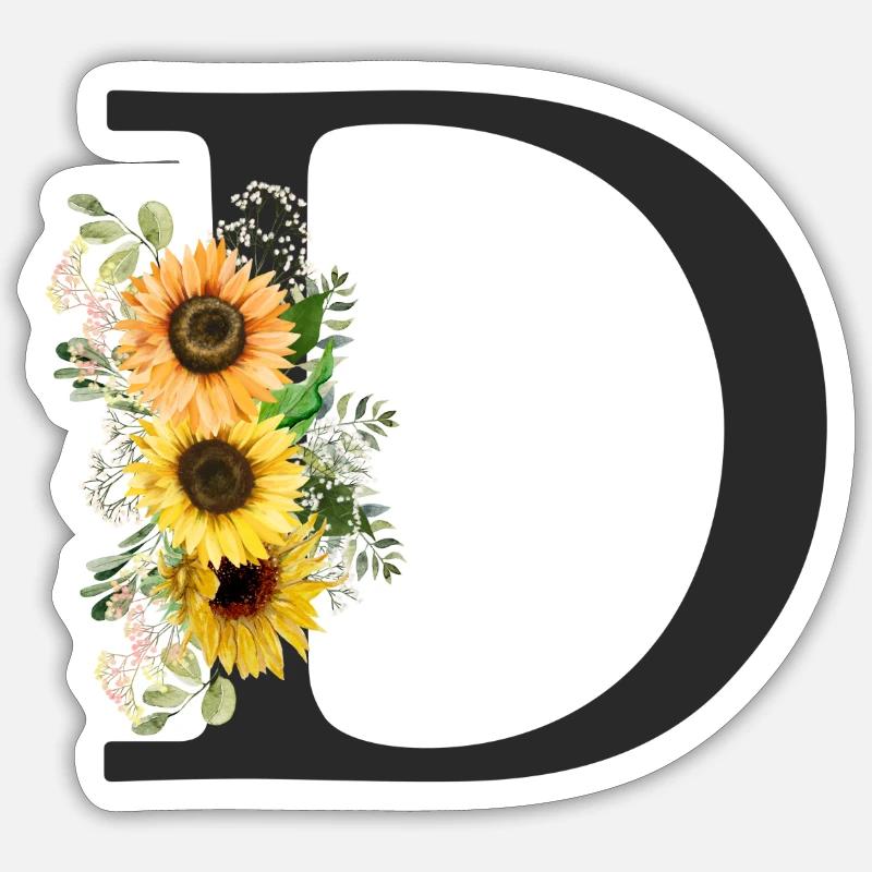 D Monogram Sunflowers - Sticker size S (10 x 10 cm) - white matte