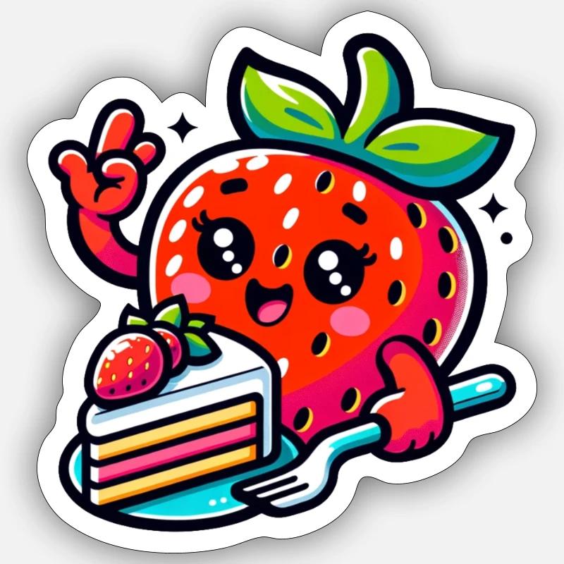 Erdbeere Isst Kuchen - Sticker Größe S (10 x 10 cm) - Mattweiß