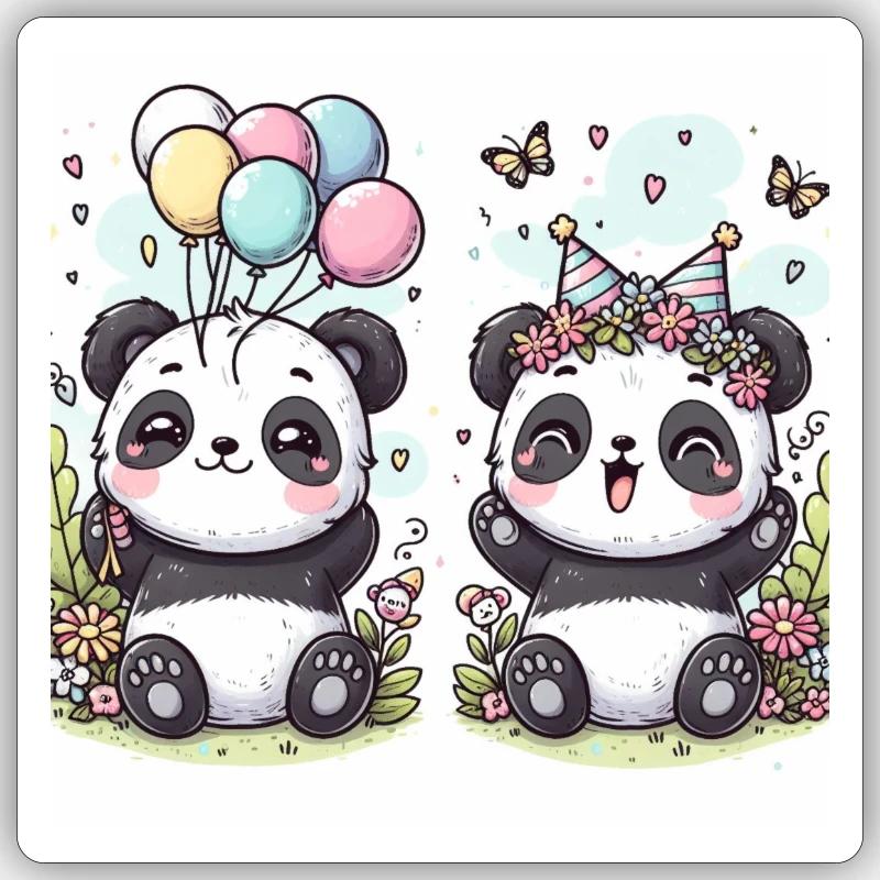 Fête des pandas - Sticker taille S (10 x 10 cm) - blanc mat