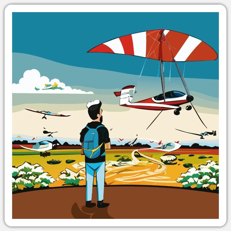 GuyWatchingPlanesThree Sticker size S (10 x 10 cm)