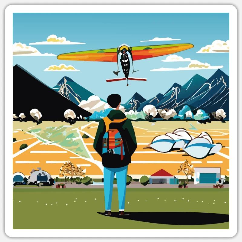 GuyWatchingPlanesQuatre - Sticker taille S (10 x 10 cm) - blanc mat