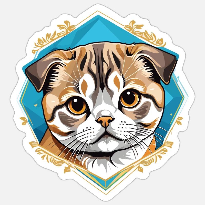 Chat Scottish Fold - Sticker taille S (10 x 10 cm) - blanc mat