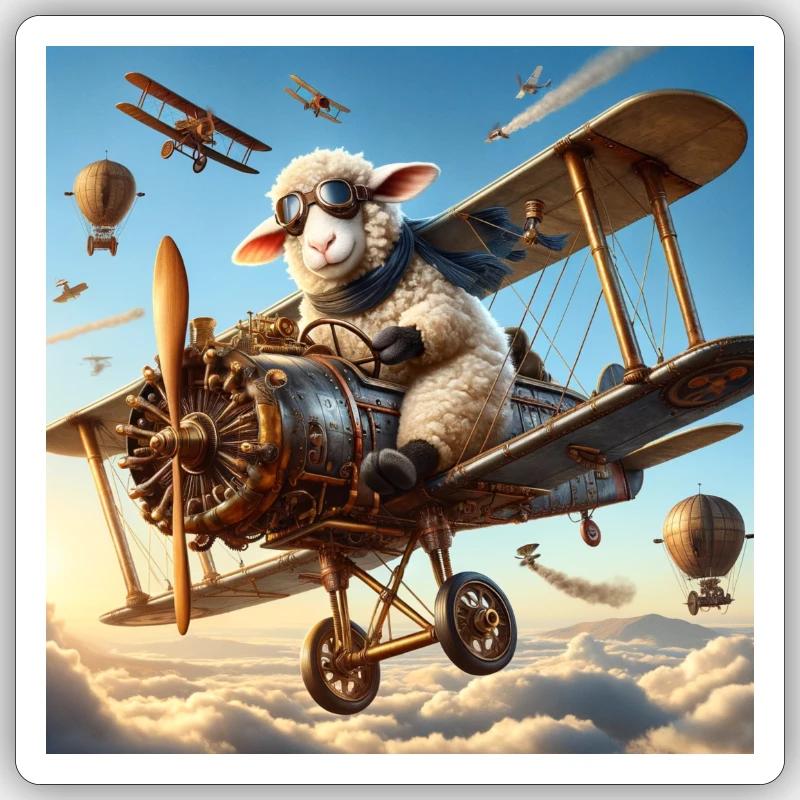 🛩️ Fliege hoch mit unserer Pilotenschaf - Sticker Größe S (10 x 10 cm) - Mattweiß