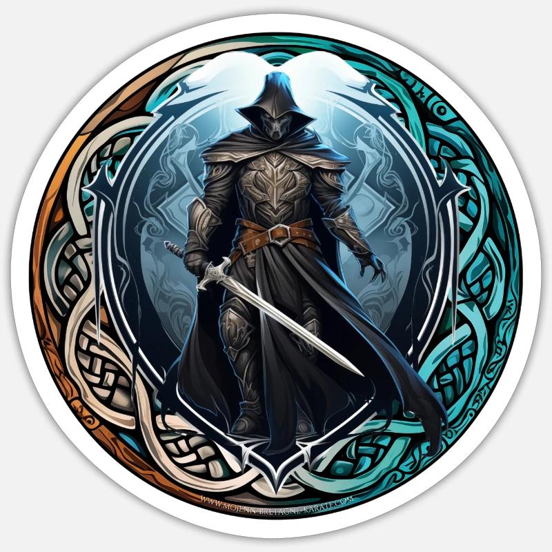 Guerrier celte - magicien à l'épée - rune celte - Sticker taille S (10 x 10 cm) - blanc mat