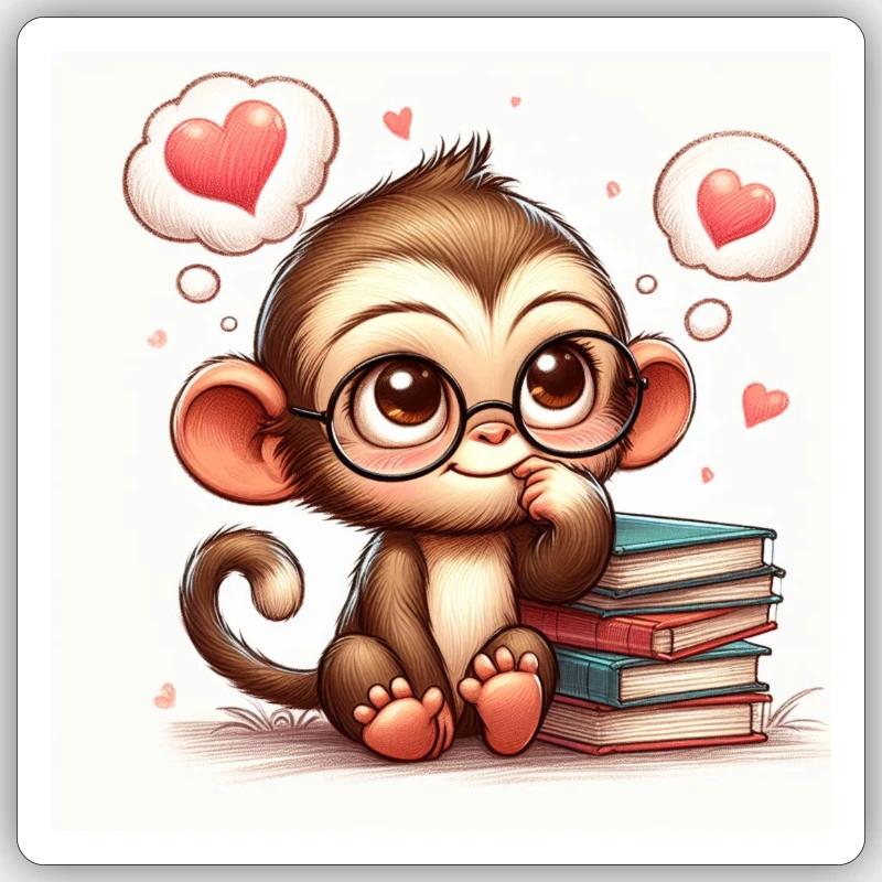 Affe mit Buch Sticker Größe S (10 x 10 cm)