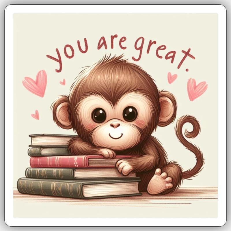 Affe mit Bücher - Sticker Größe S (10 x 10 cm) - Mattweiß