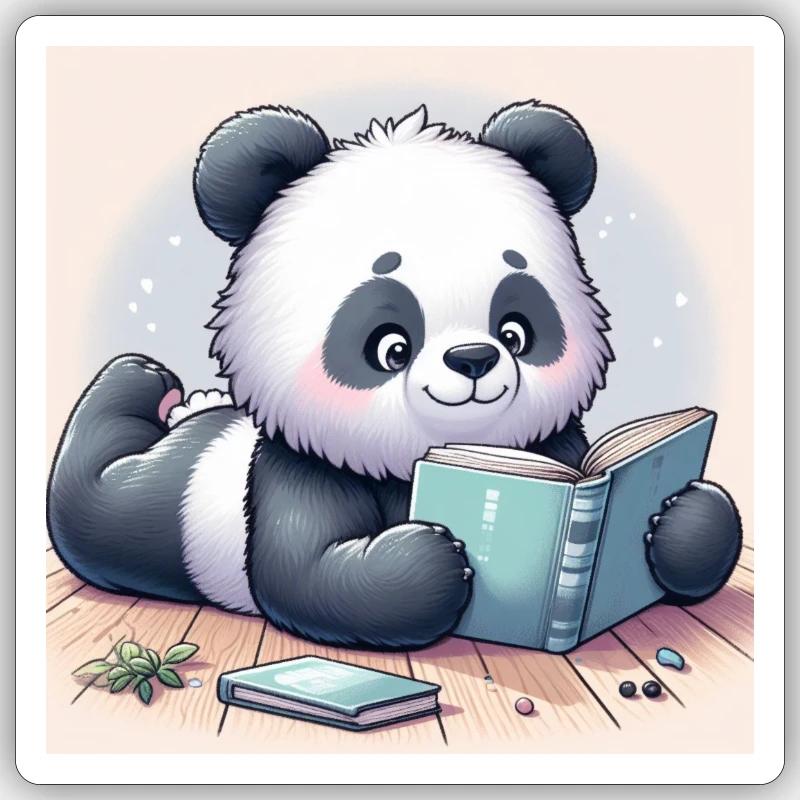 Panda Buch - Sticker Größe S (10 x 10 cm) - Mattweiß