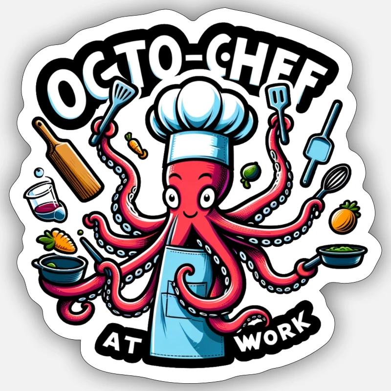 Octo Chef - Sticker taille S (10 x 10 cm) - blanc mat