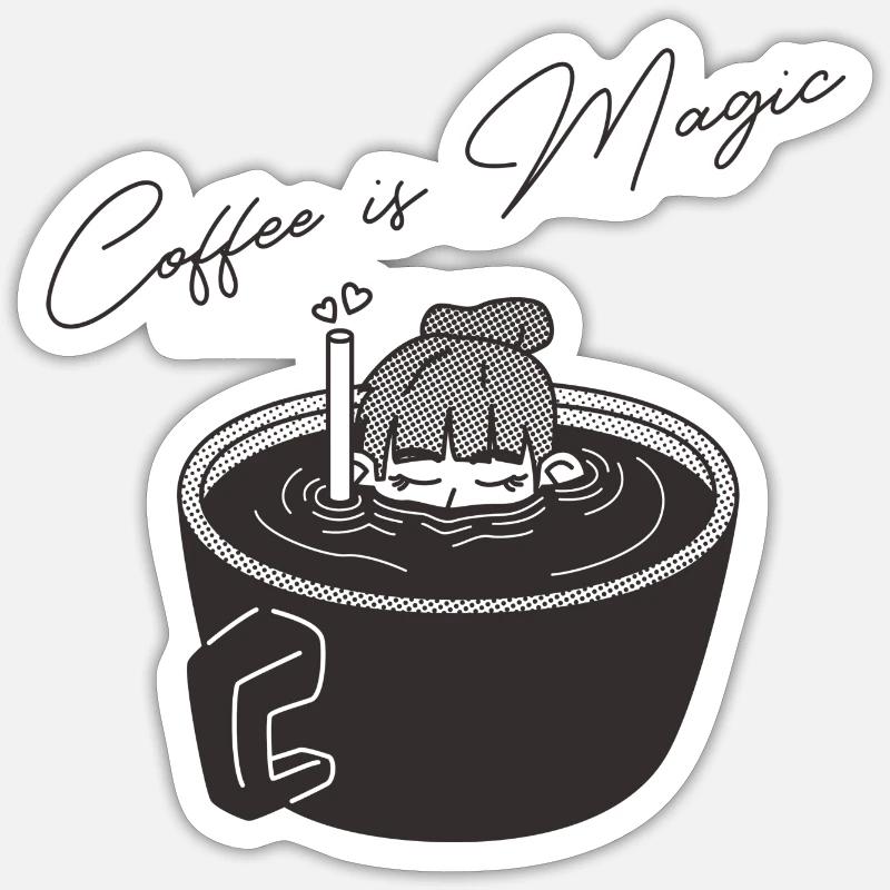 Le café, c’est magique - Sticker taille S (10 x 10 cm) - blanc mat