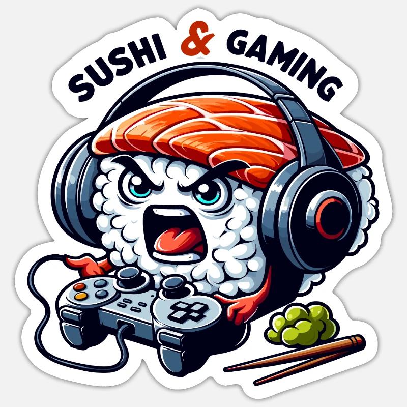 Sushi playing video games Sticker size S (10 x 10 cm)