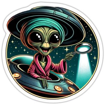 Außerirdischer Detektiv im UFO-Licht - Sticker Größe S (10 x 10 cm) - Mattweiß - Vorne